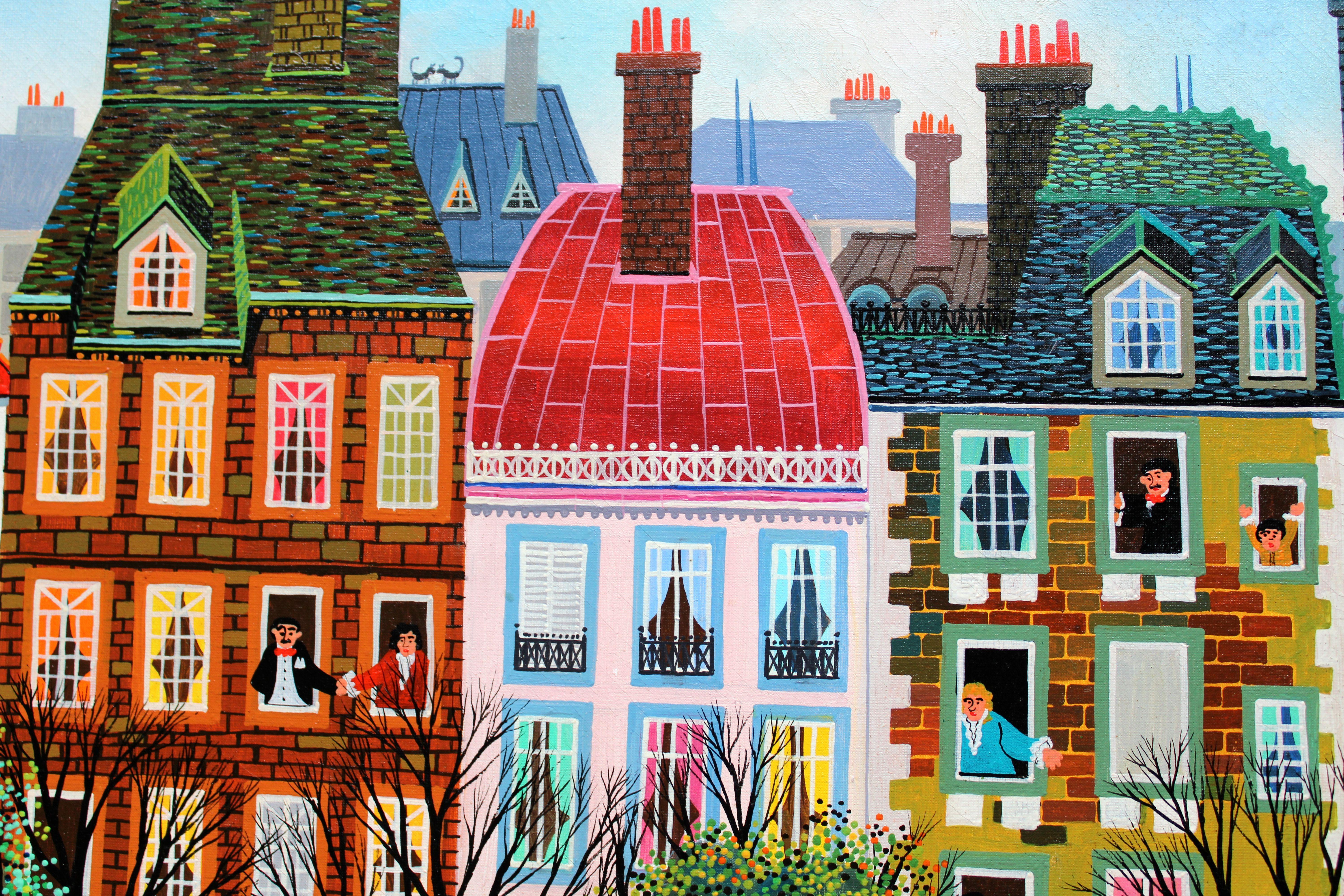 Lively Paris street. 1973. Oil on canvas. 54 x 73cm - Modern Painting by Hiro Yamagata