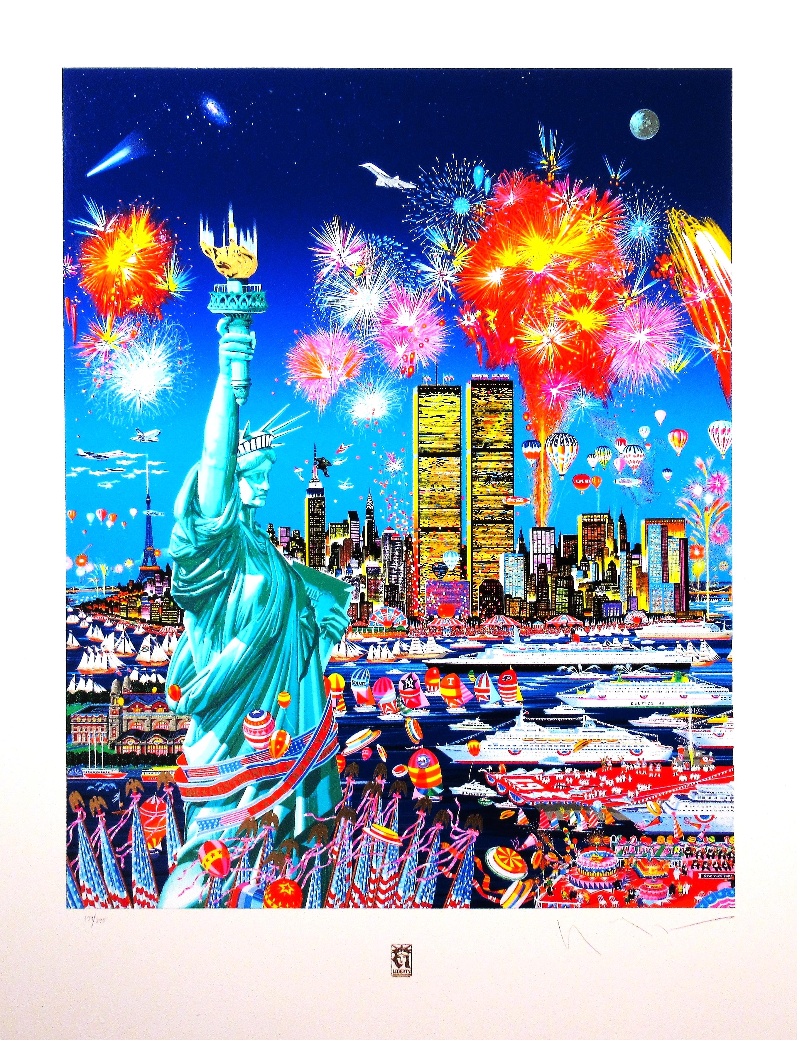 Happy Birthday Liberty, 100. Geburtstag der Freiheitsstatue. Große Serigraphie – Print von Hiro Yamagata