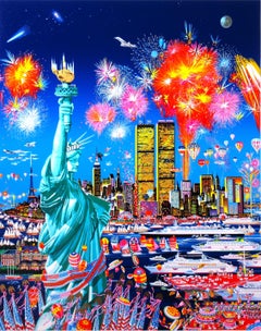 Vintage Happy Birthday Liberty, 100th Birthday of the Statue of Liberty. Large serigraph