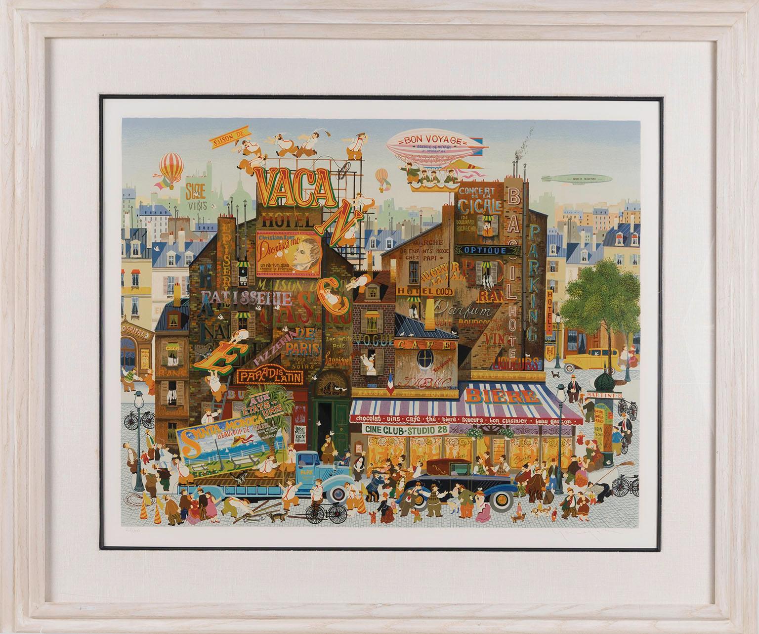 "Vacance" incorniciato, serigrafia firmata in edizione limitata del 1980 dell'artista Hiro Yamagata