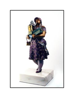 Hiro Yamagata Bronze Full Round Sculpture Shopper Signed Female Portrait Artwork