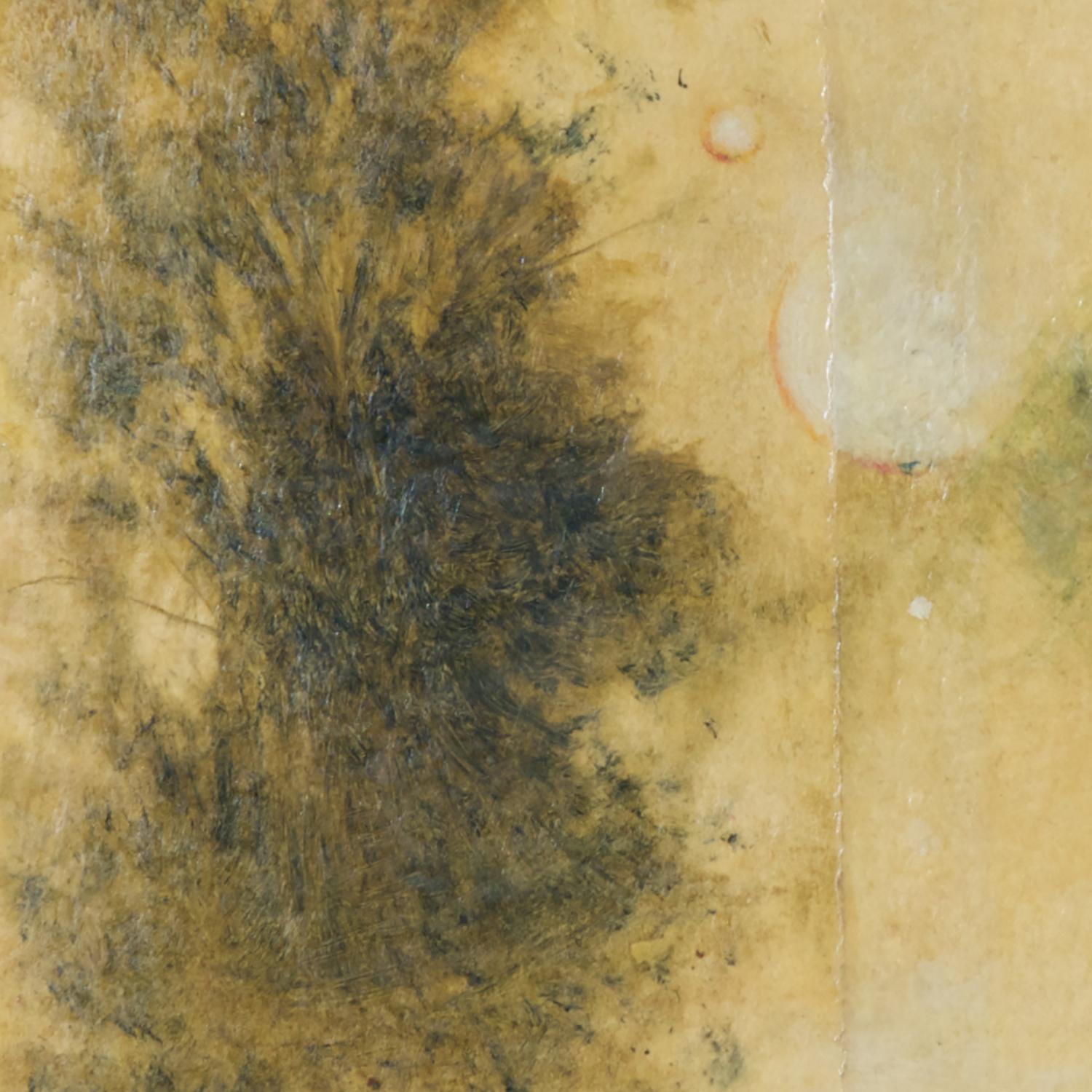 techniques mixtes sur papier ; non encadré

Le peintre néoromantique Hiro Yokose fusionne de multiples couches de cire et de peinture à l'huile pour créer des paysages mystérieux et voilés, illuminés par des éclairs de lumière dans le ciel et des