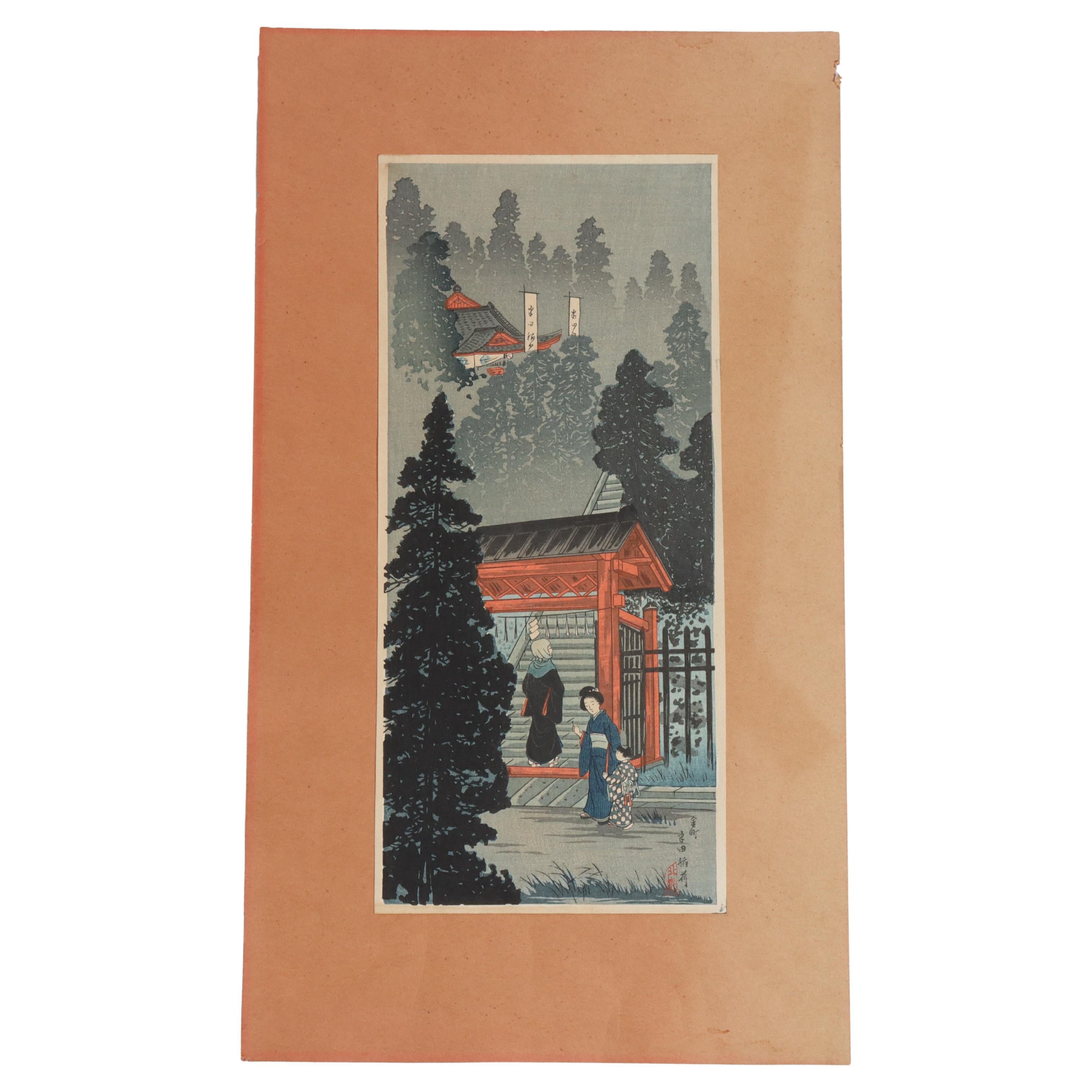 Hiroaki Shotei Japanese Woodblock Print “Inari Shrine At Oji” Signed C1936 im Angebot