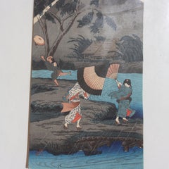 Hiroaki Takahas Japanese Woodblock Print “Thunderstorm At Tateishi” Signed C1925