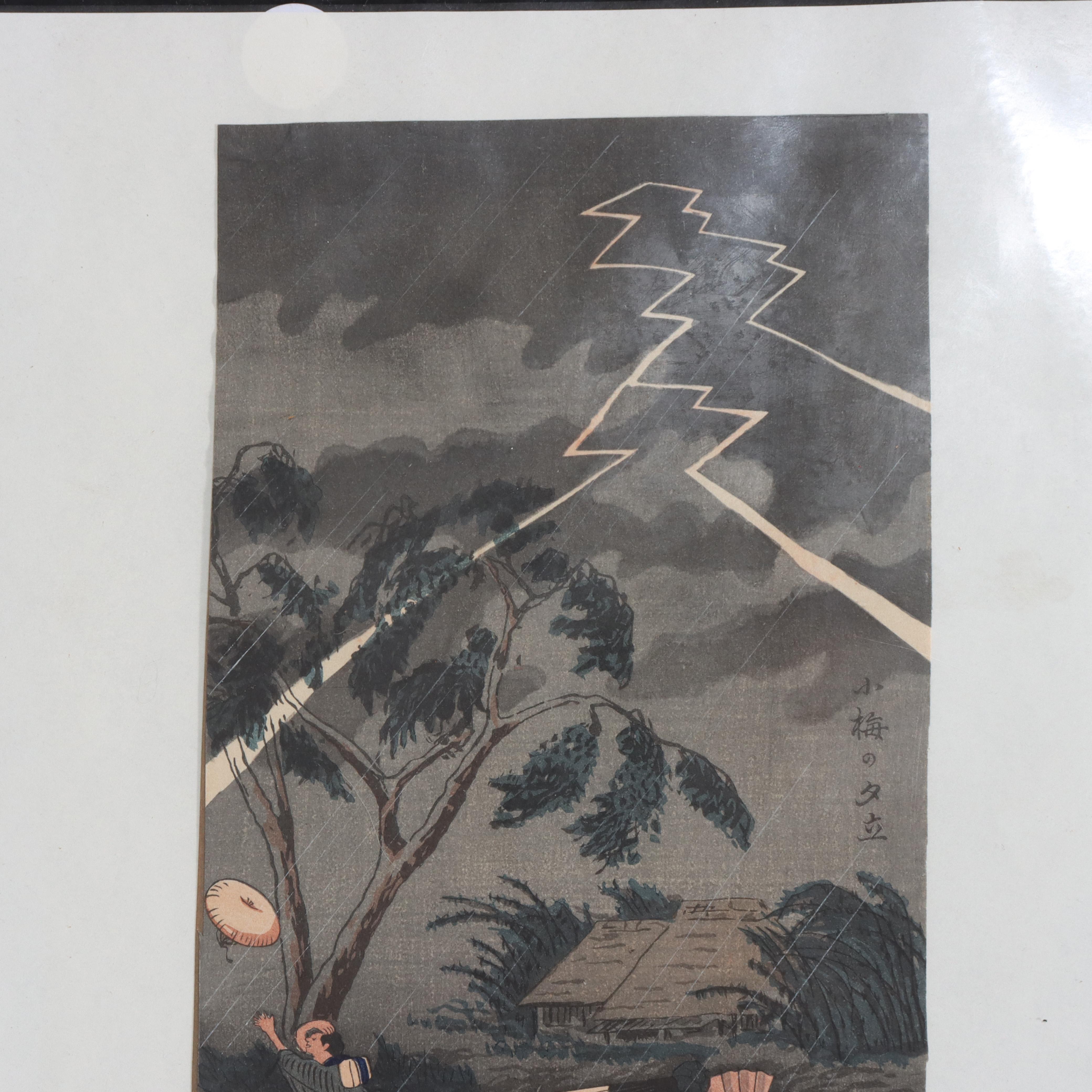 Giapponese Hiroaki Takahas Japanese Woodblock Print “Thunderstorm At Tateishi” Signed C1925 in vendita