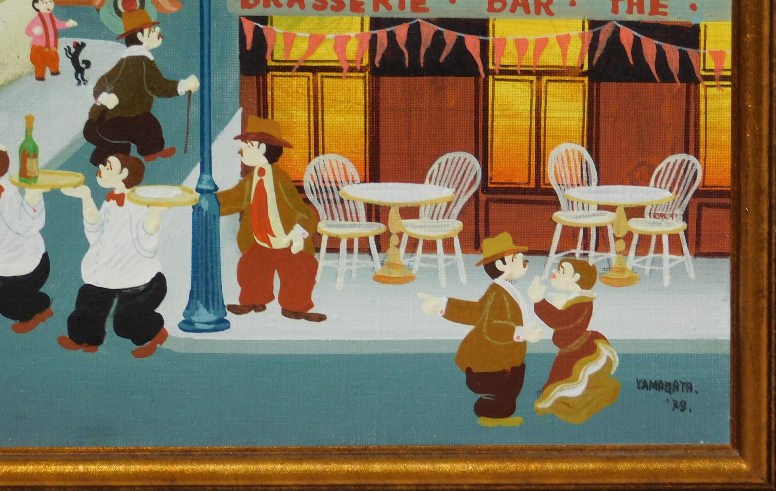 Hiromichi 'Hiro' Yamagata Parisian Banquet Scene, Oil on Canvas, 1978 In Excellent Condition In Phoenix, AZ