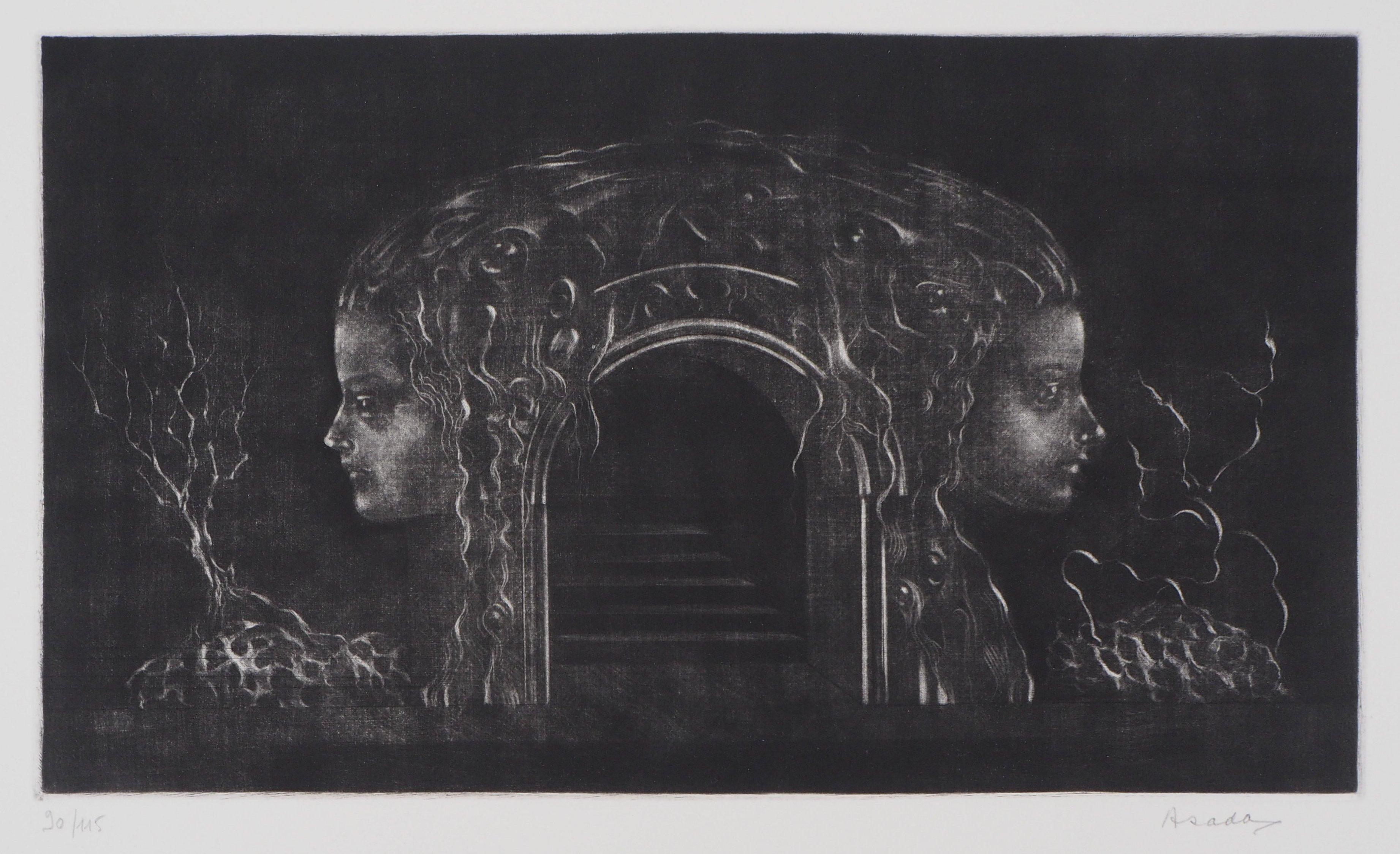 Hiroshi Asada Figurative Print - Women Temple - Original handsigned etching - Numbered / 115