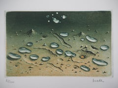 Zen : Water Drops on the Sand - Eau-forte originale signée à la main - Numéroté / 200