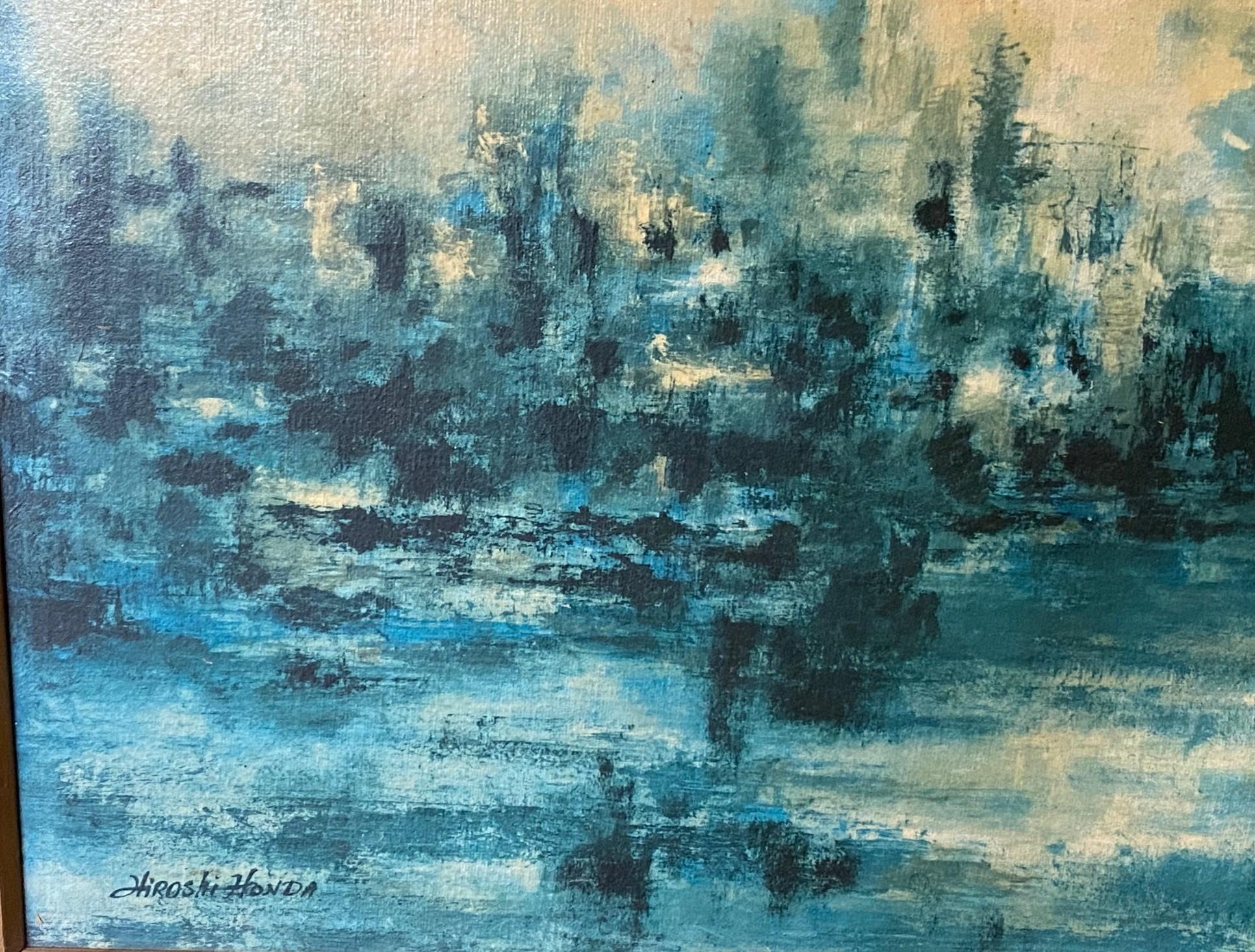 Hiroshi Honda firmato Pittura ad olio astratta giapponese-americana del medio secolo in vendita 4
