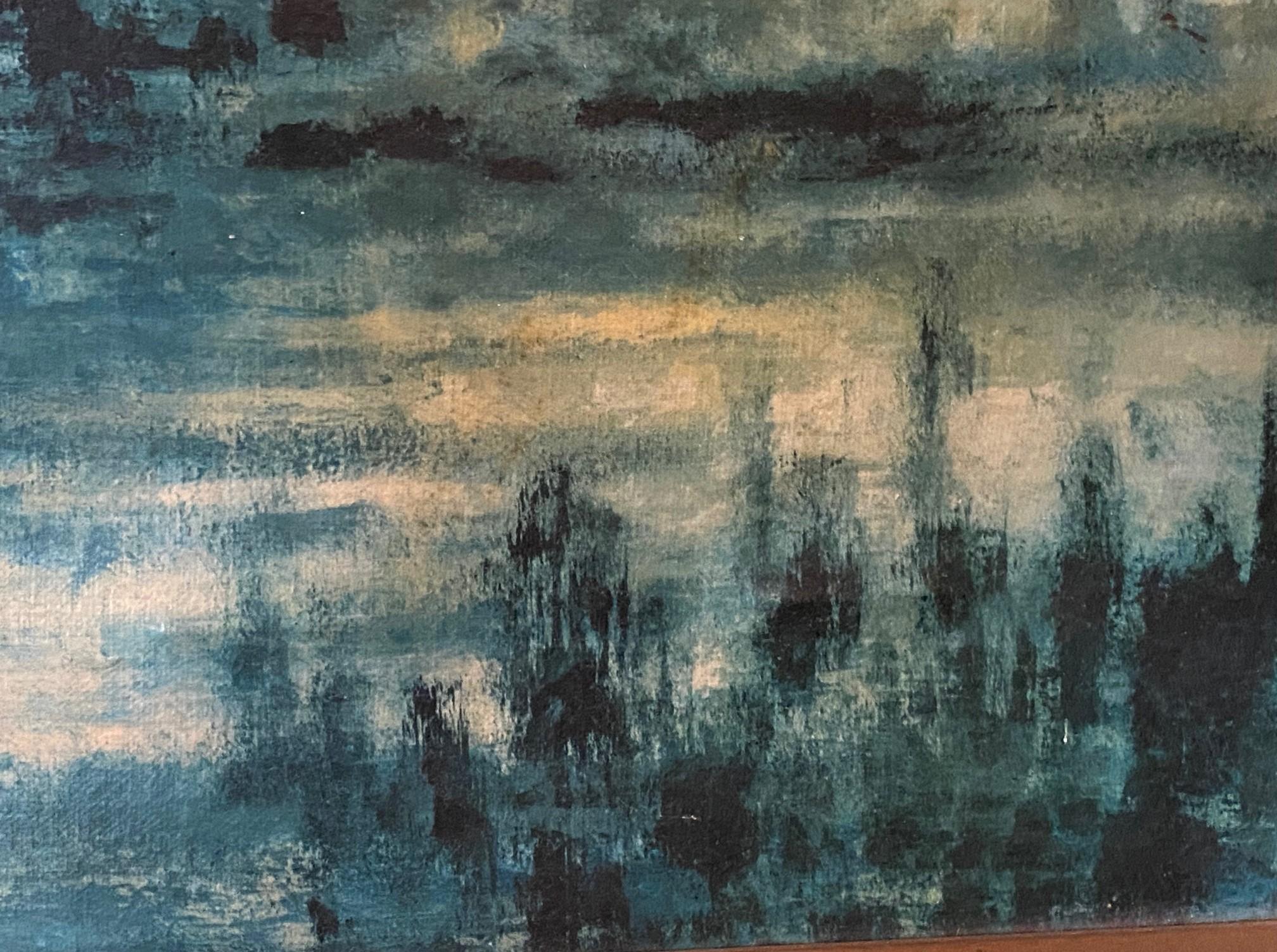Hiroshi Honda firmato Pittura ad olio astratta giapponese-americana del medio secolo in vendita 7