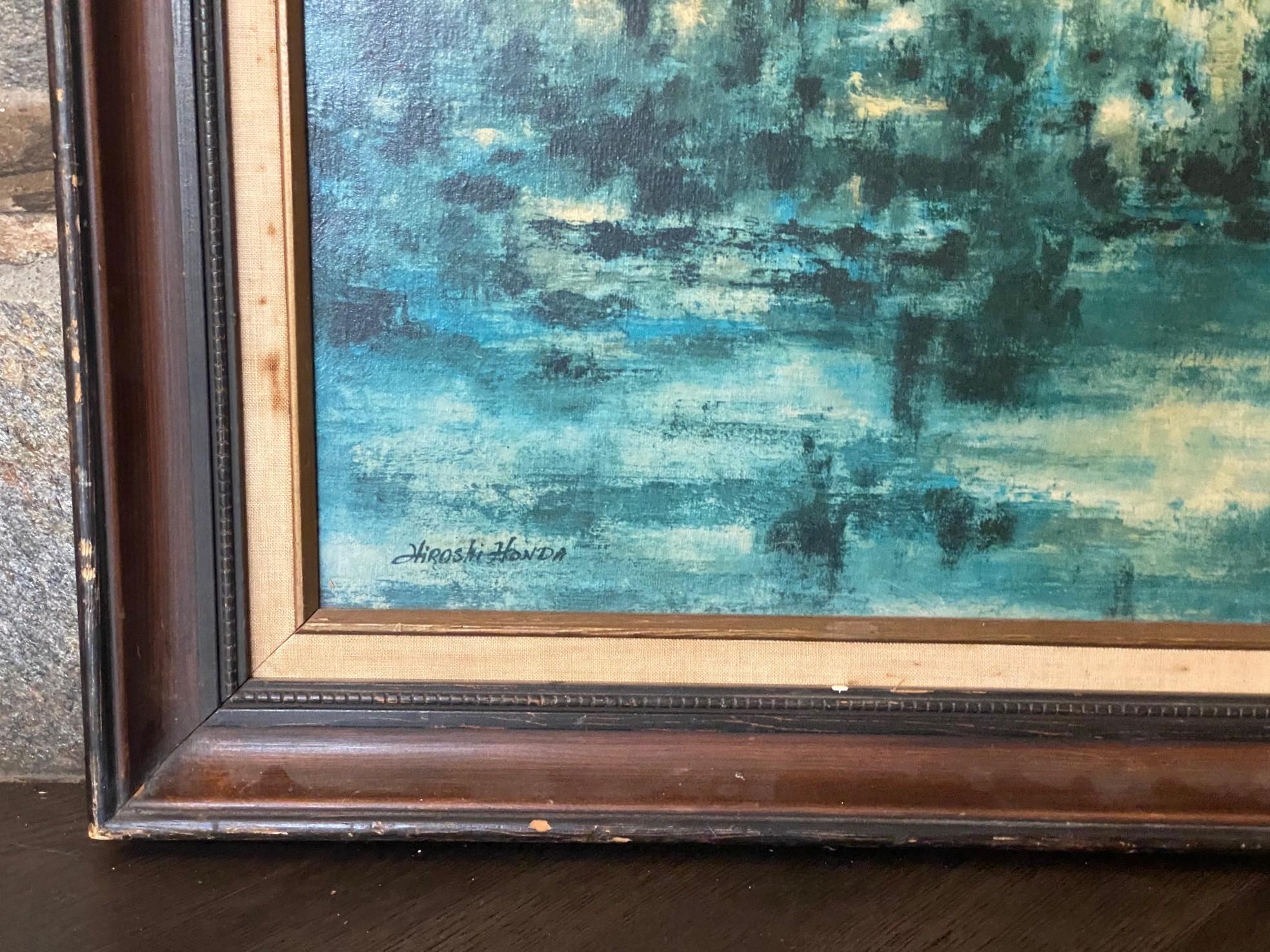 Tela Hiroshi Honda firmato Pittura ad olio astratta giapponese-americana del medio secolo in vendita