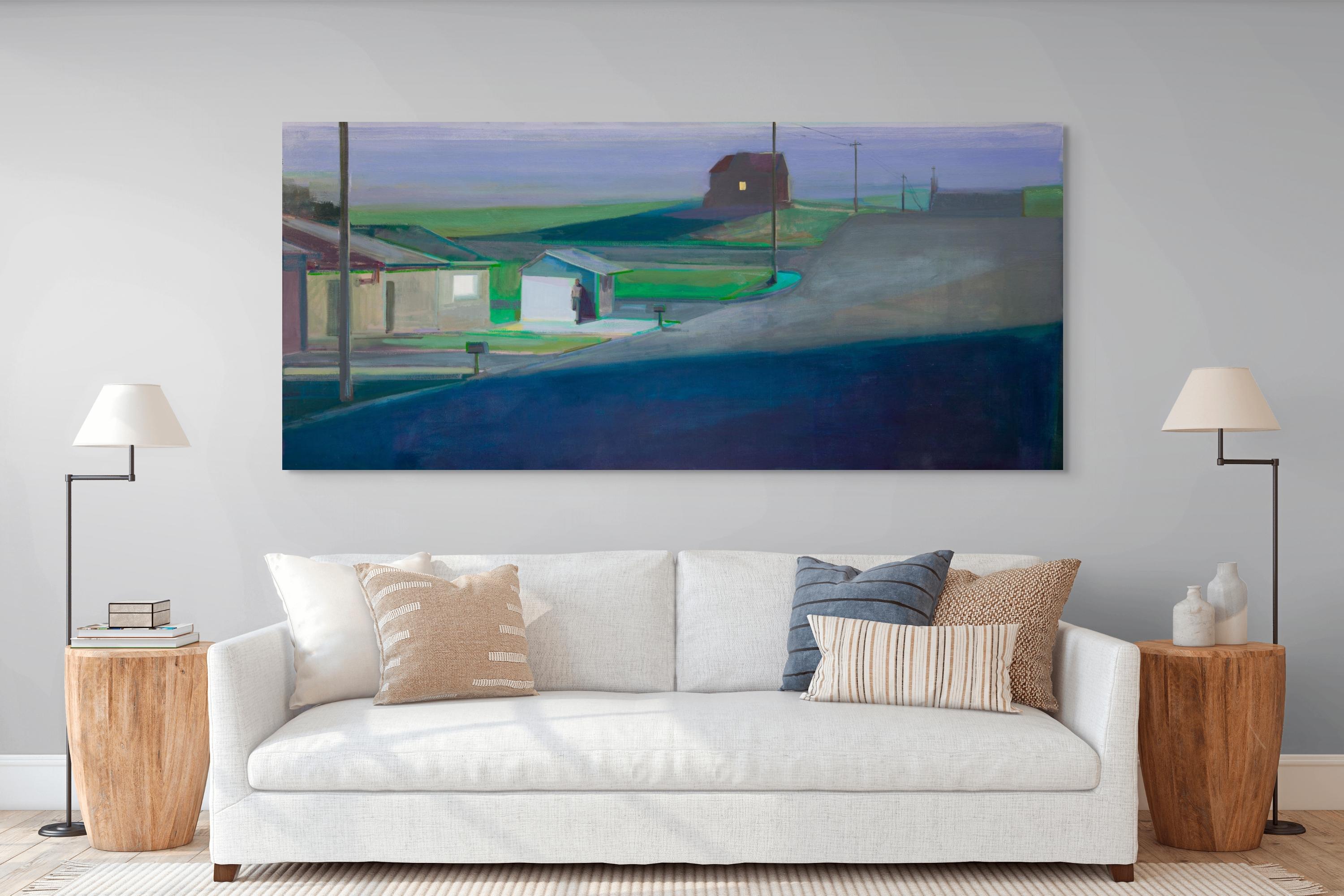 „Evening Shed“ Originalgemälde von Hiroshi Sato, Leuchtende Landschaft im Angebot 9