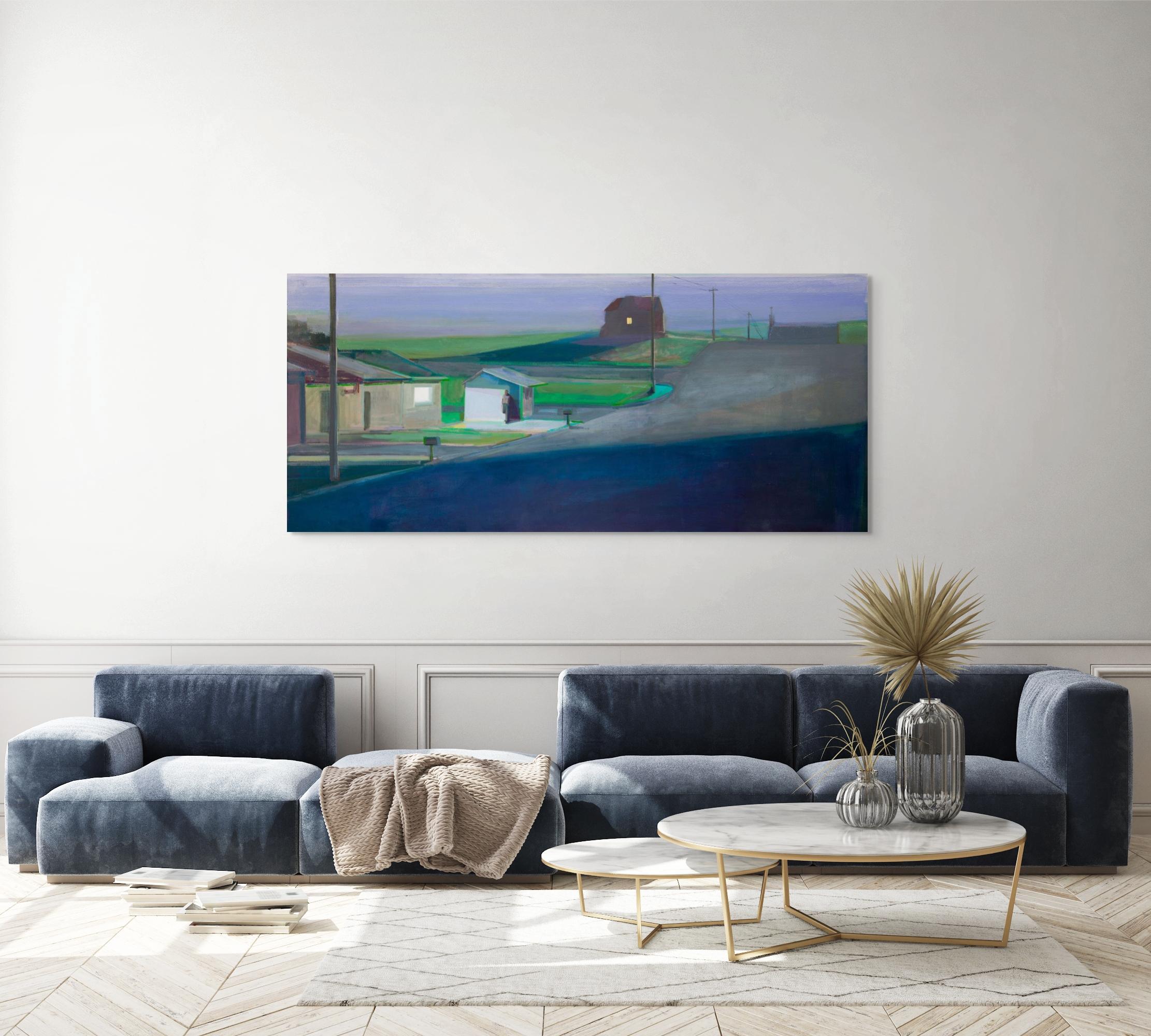 „Evening Shed“ Originalgemälde von Hiroshi Sato, Leuchtende Landschaft im Angebot 6