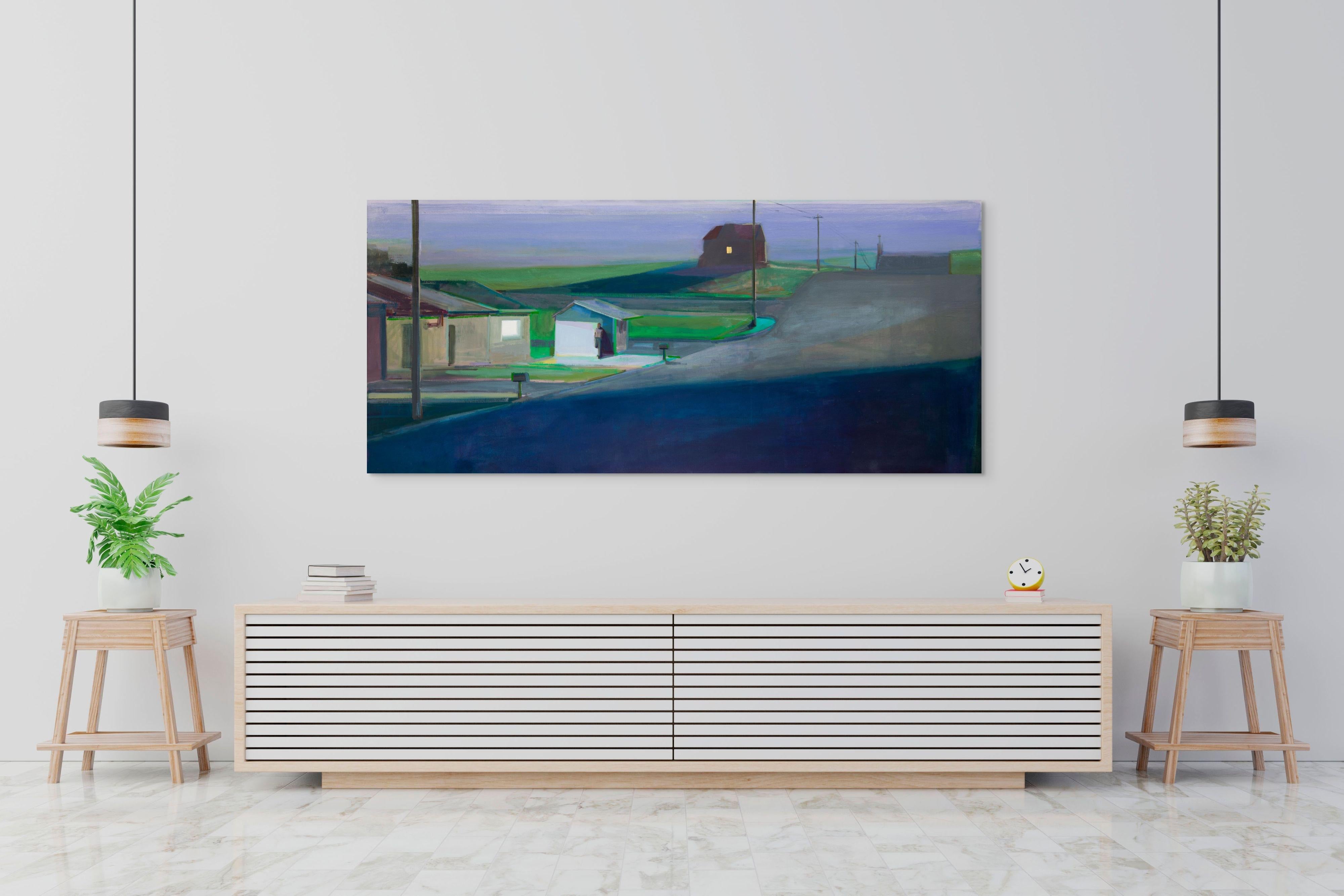 „Evening Shed“ Originalgemälde von Hiroshi Sato, Leuchtende Landschaft im Angebot 8