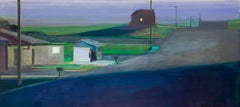 "Cobertizo vespertino" Pintura original de Hiroshi Sato, Paisaje vibrante