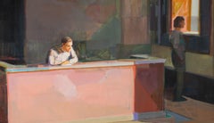 "Lone" - Pittura a olio figurativa contemporanea con luci e ombre