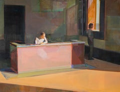 "Lone" - Pittura a olio figurativa contemporanea con luci e ombre