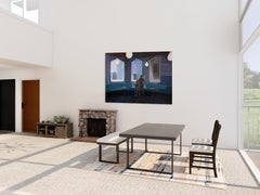 Triple Windows - Figurative Interior with figures, three windows, hanging