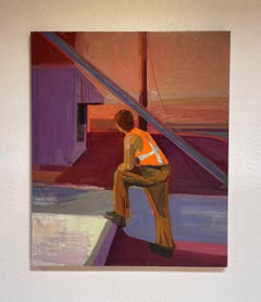 "Worker" by Hiroshi Sato, Original Painting, Figurative Landscape