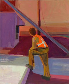 « Worker » de Hiroshi Sato, peinture originale, paysage figuratif