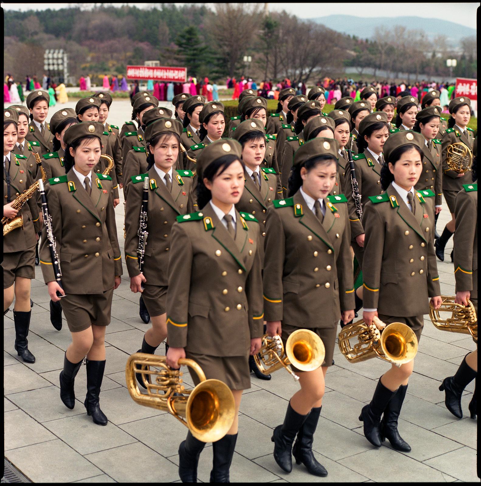 Hiroshi Watanabe Color Photograph - Female Army Band, Grand Monument on Mansu Hill, North Korea