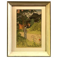 Hiroshi Yoshida Framed Japanese Color Woodblock Print Hundred Flower Garden