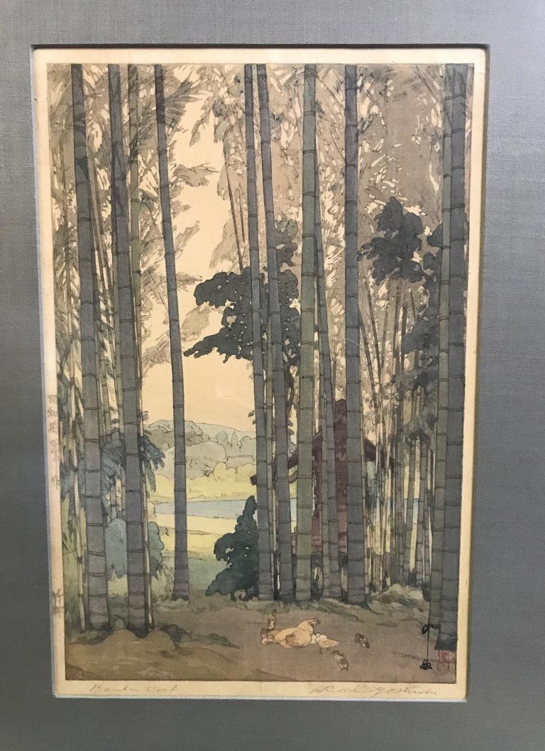Paper Hiroshi Yoshida Framed & Matted Japanese Color Woodblock Print Bamboo Wood, 1939