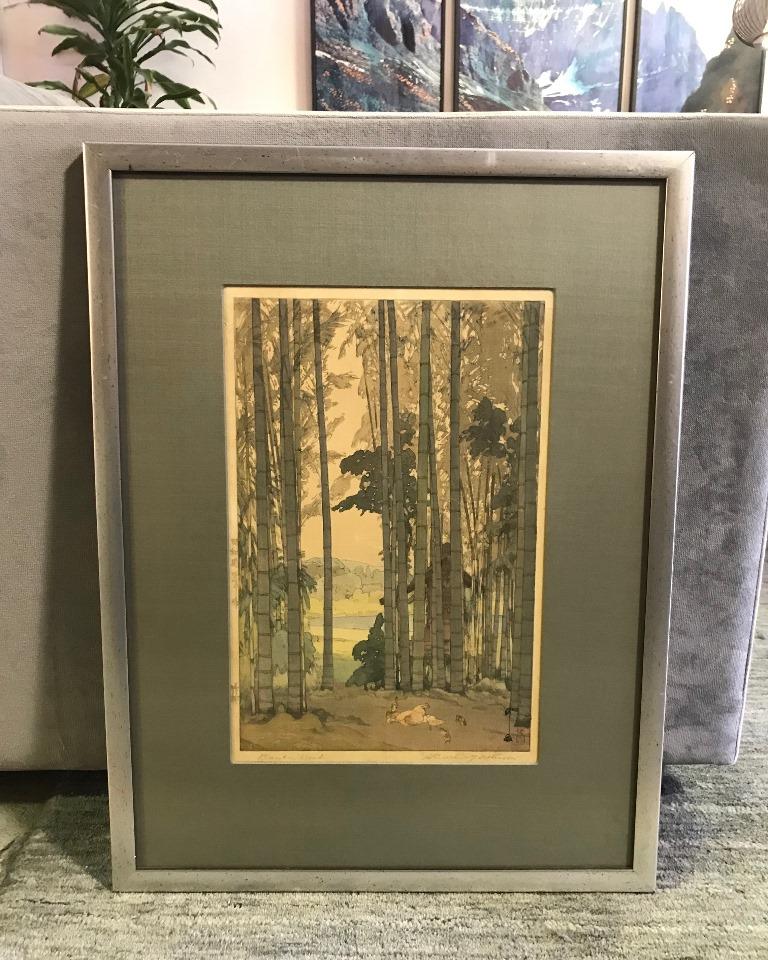 Hiroshi Yoshida Framed & Matted Japanese Color Woodblock Print Bamboo Wood, 1939 1