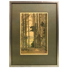 Hiroshi Yoshida Framed & Matted Japanese Color Woodblock Print Bamboo Wood, 1939