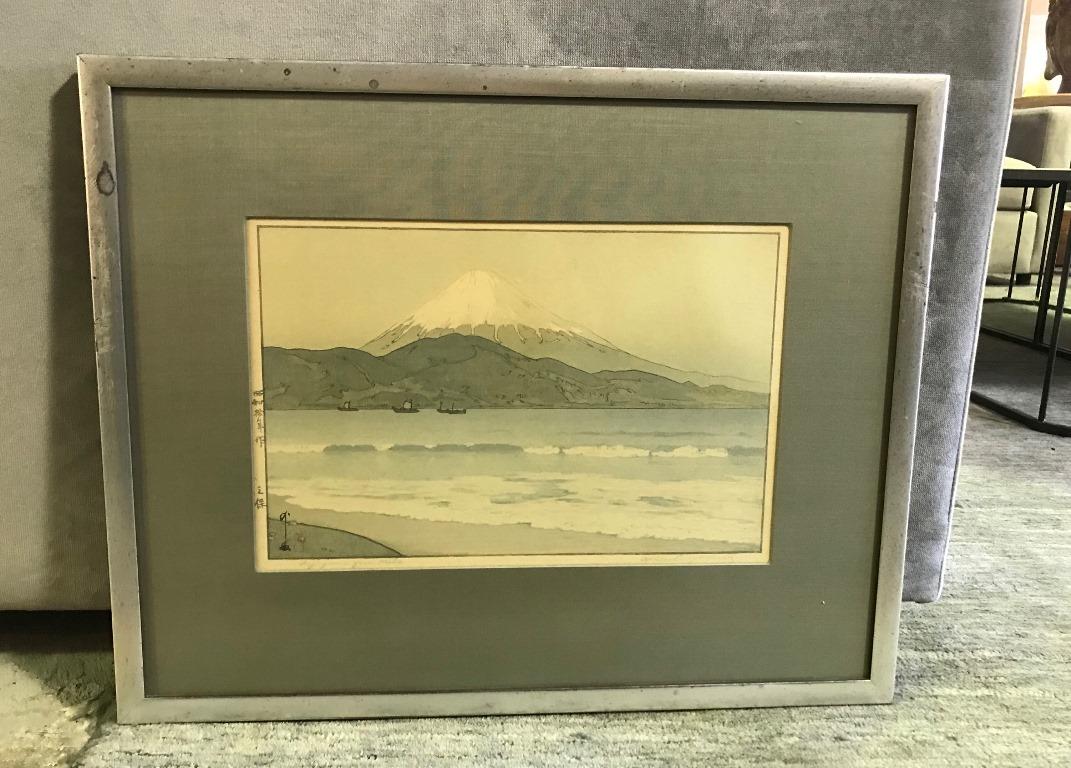 Hiroshi Yoshida Framed Rare Japanese Color Woodblock Print Fujiyama from Miho 1