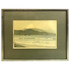Hiroshi Yoshida Framed Rare Japanese Color Woodblock Print Fujiyama from Miho