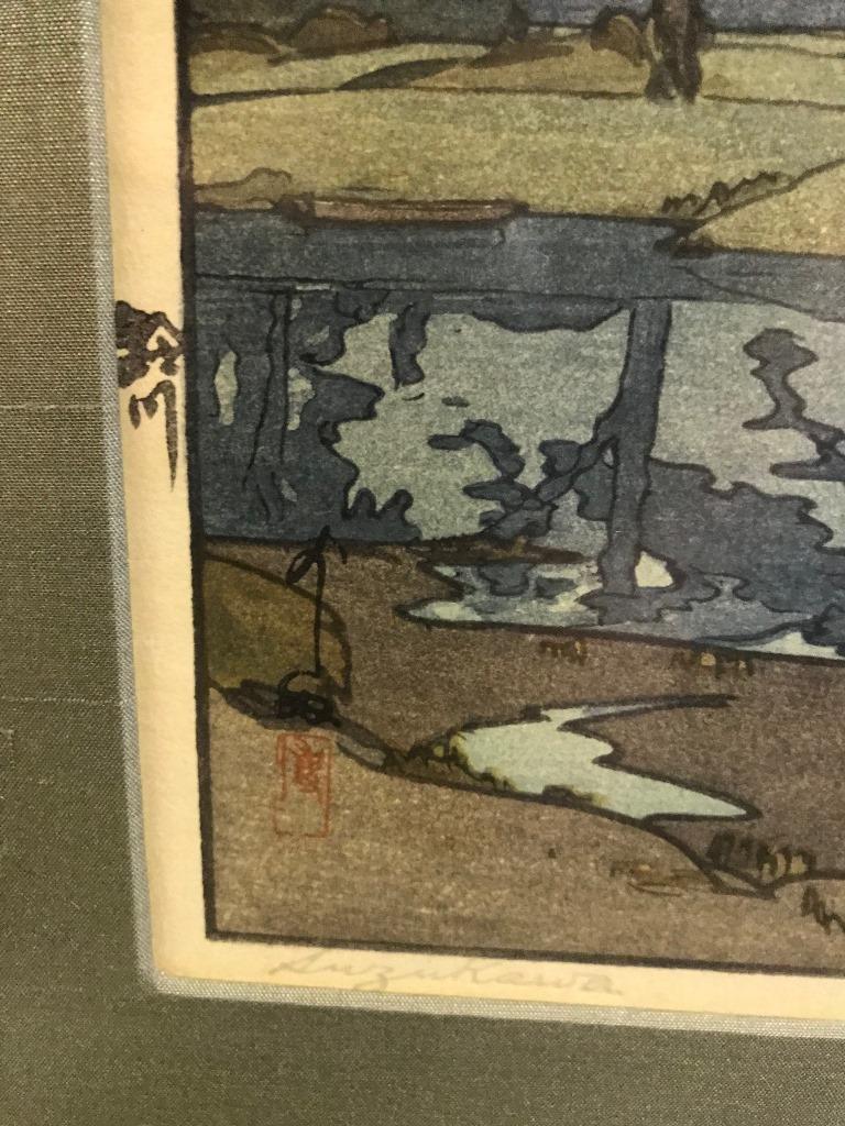 Showa Hiroshi Yoshida Framed Rare Japanese Color Woodblock Print Suzukawa, 1935