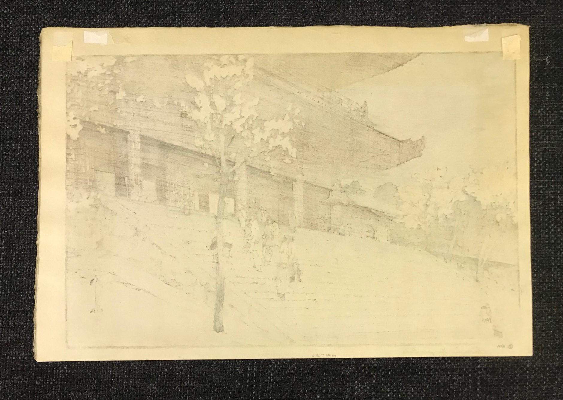 Showa Hiroshi Yoshida Signed Japanese Jizuri Seal Woodblock Print Chionin Temple Gate
