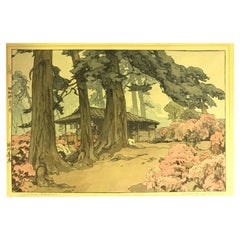 Hiroshi Yoshida Lifetime Jizuri Japanese Print Tea House in Azalea Garden, 1938