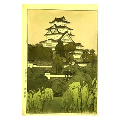 Hiroshi Yoshida Lifetime Jizuri Seal Japanese Print Himeji Castle Morning, 1926