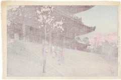 Puerta del templo Chion-in" de "Ocho escenas de cerezos en flor" - Sello Jizuri