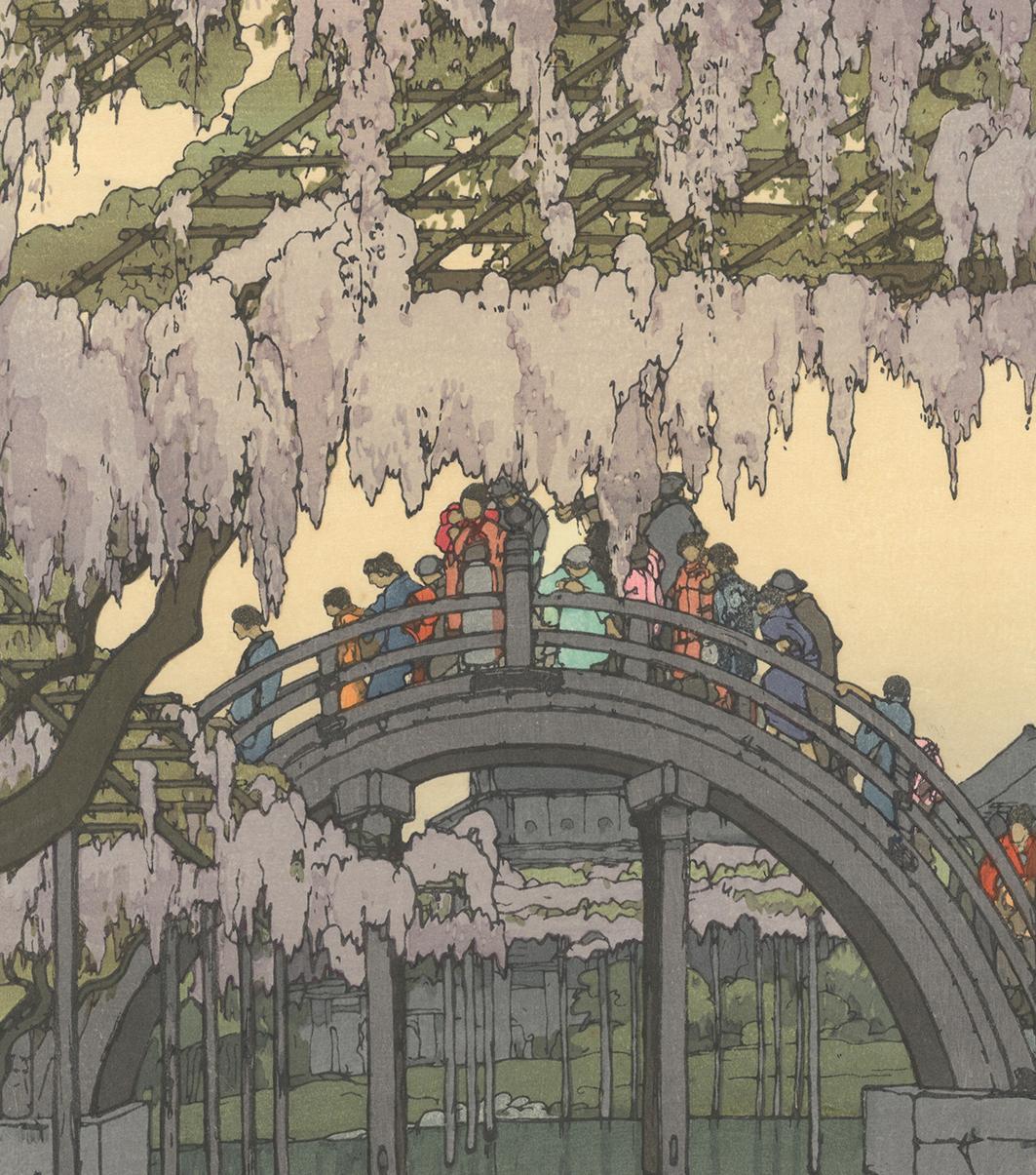 Hiroshi Yoshida, Original Japanese Woodblock Print, Shin Hanga, Bridge, Wisteria 3