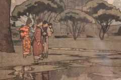 "In a Temple Yard" Japanese Woodblock Print