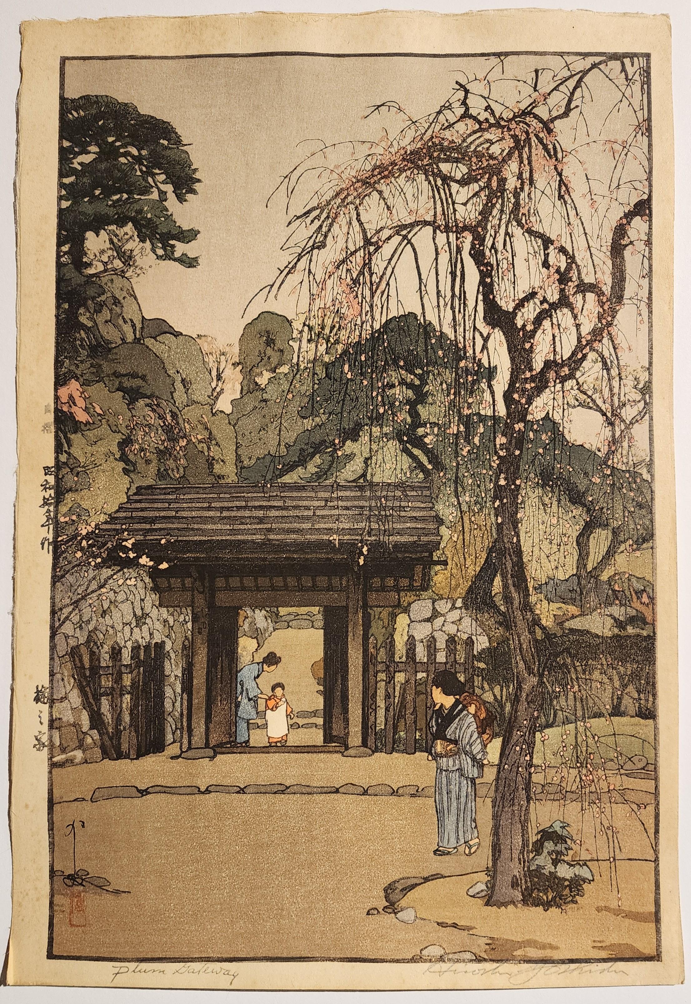 Hiroshi Yoshida Landscape Print - Plum Gateway, Japanese Woodblock Print