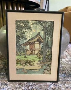 Hiroshi Yoshida Sealed Framed Japanese Color Woodblock Print Temple in the Woods