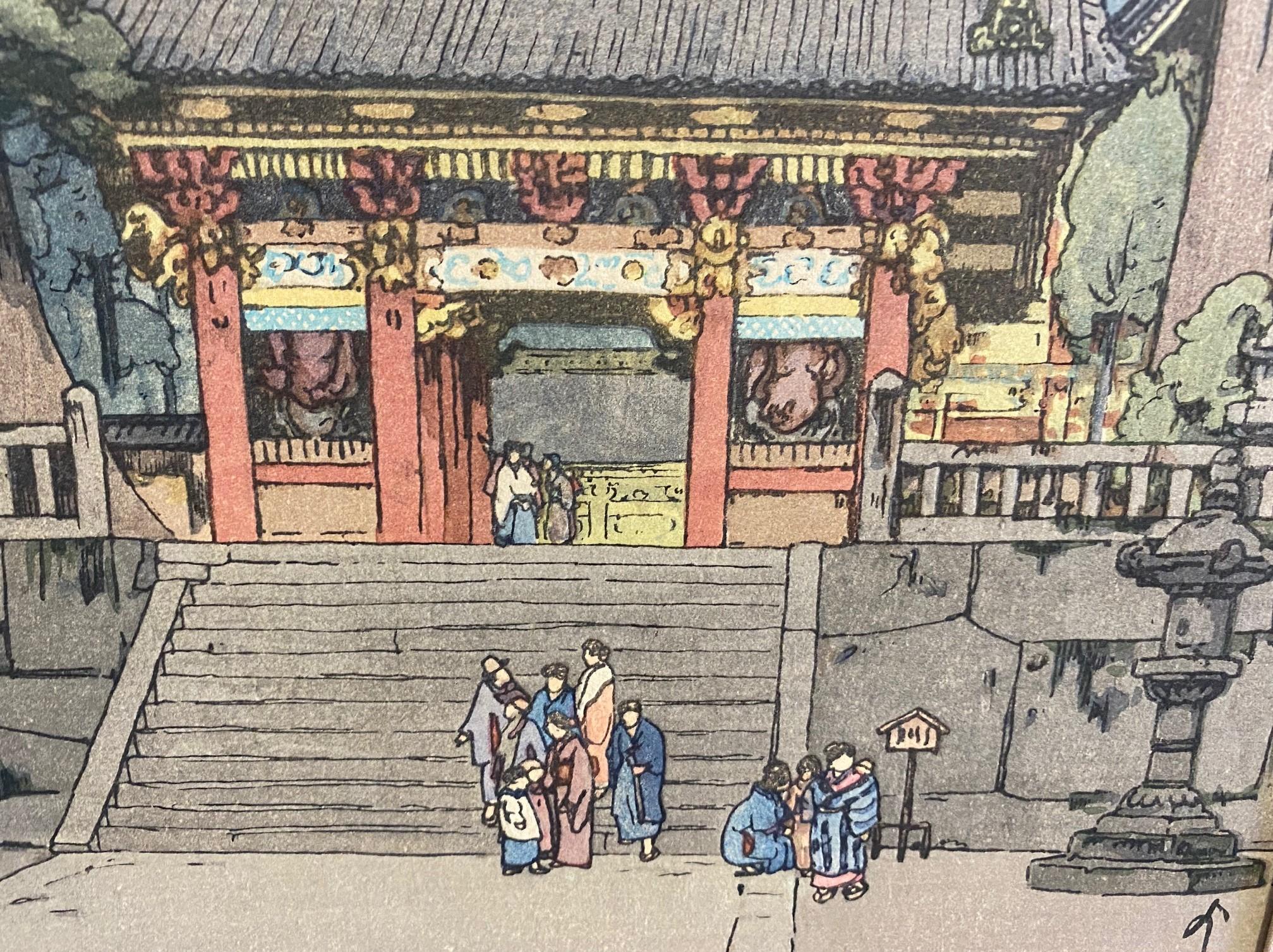 Hiroshi Yoshida Sealed Framed Japanese Color Woodblock Print Toshogu Shrine In Good Condition In Studio City, CA