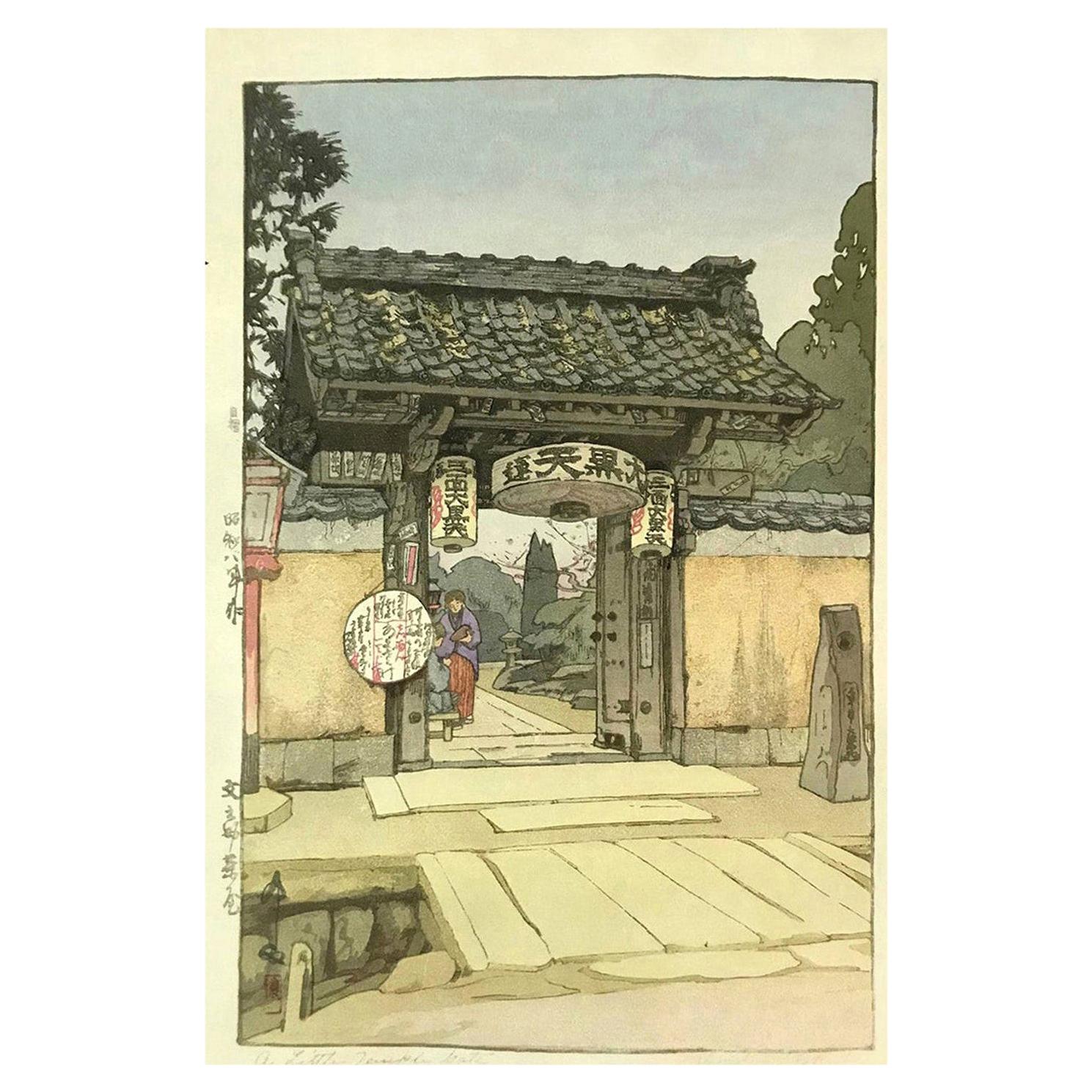 Hiroshi Yoshida Signed Japanese Print a Little Temple Gate Jizuri Seal, 1933