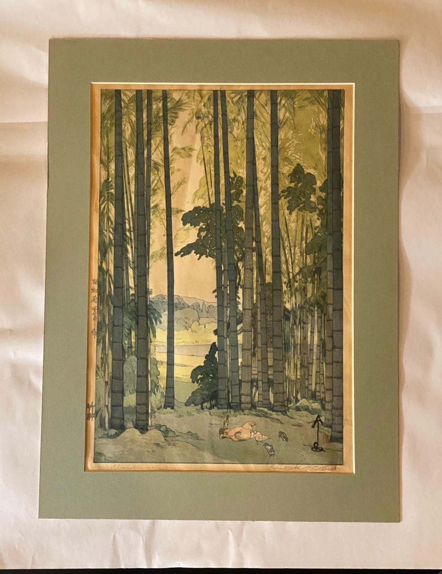 Hiroshi Yoshida Impresión xilográfica japonesa firmada Madera de bambú con sello Jizuri en venta 13