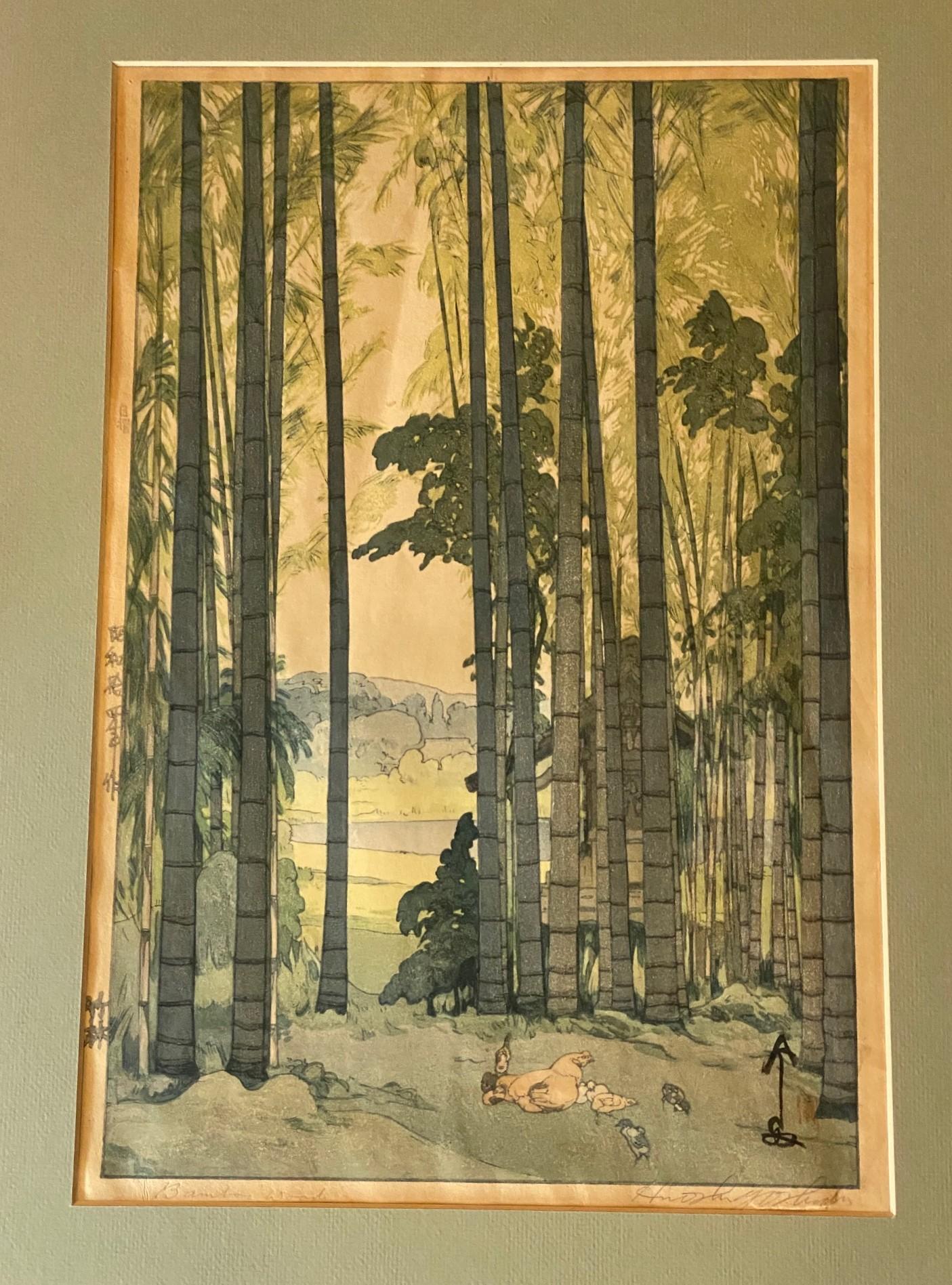 Hiroshi Yoshida Impresión xilográfica japonesa firmada Madera de bambú con sello Jizuri Showa en venta