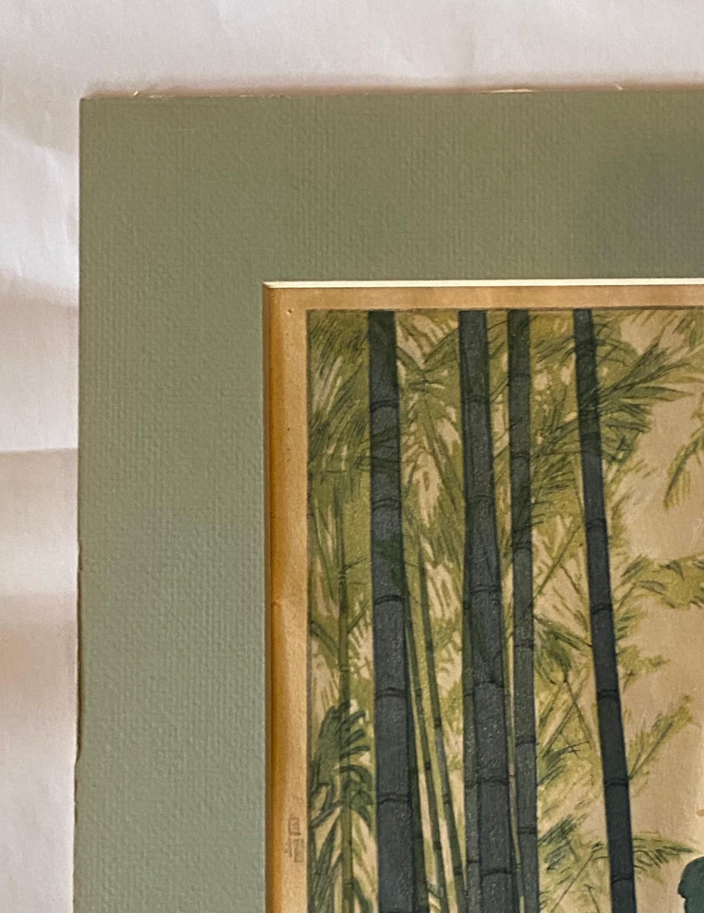 Hiroshi Yoshida Impresión xilográfica japonesa firmada Madera de bambú con sello Jizuri en Bueno estado para la venta en Studio City, CA