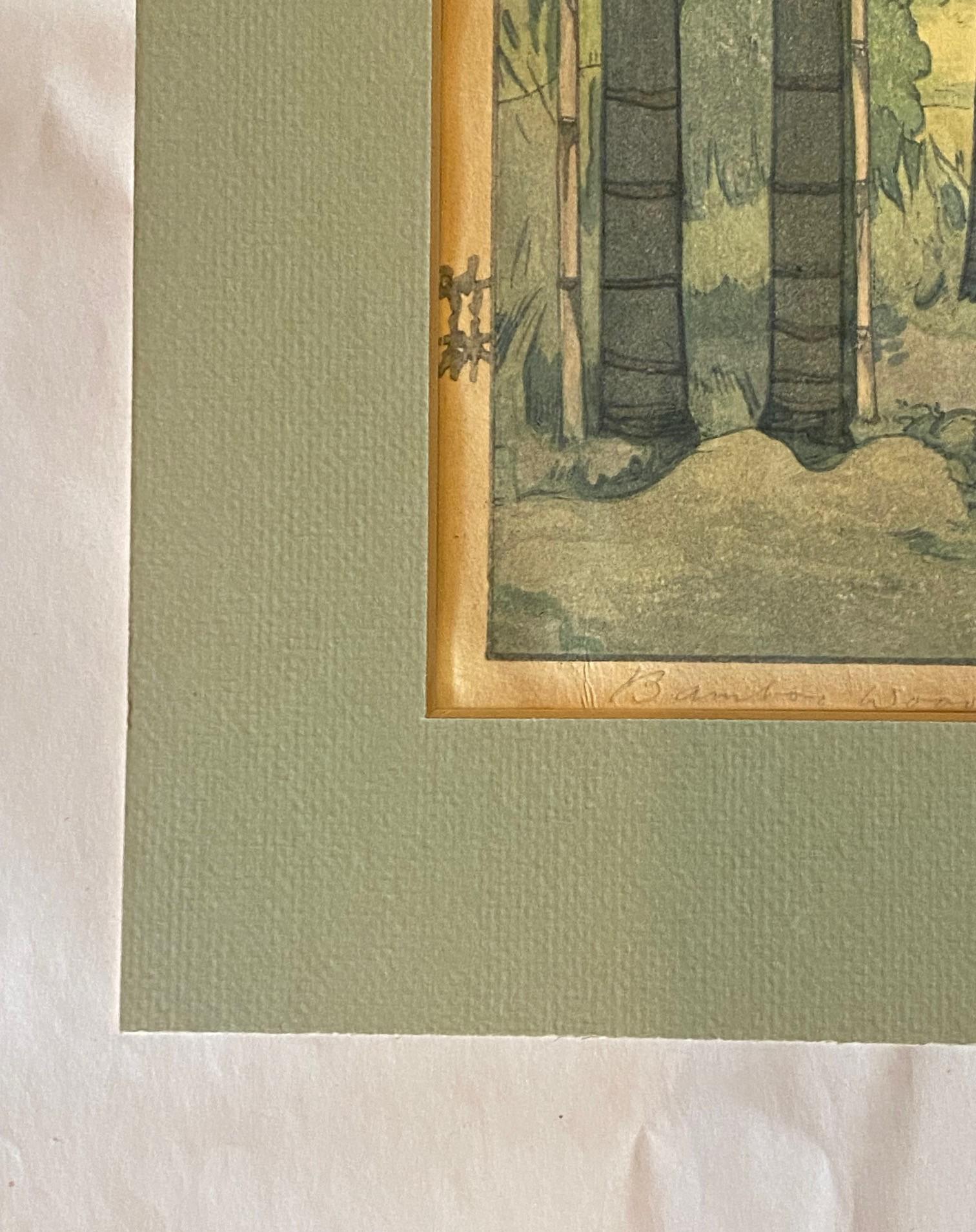 Hiroshi Yoshida Impresión xilográfica japonesa firmada Madera de bambú con sello Jizuri mediados del siglo XX en venta