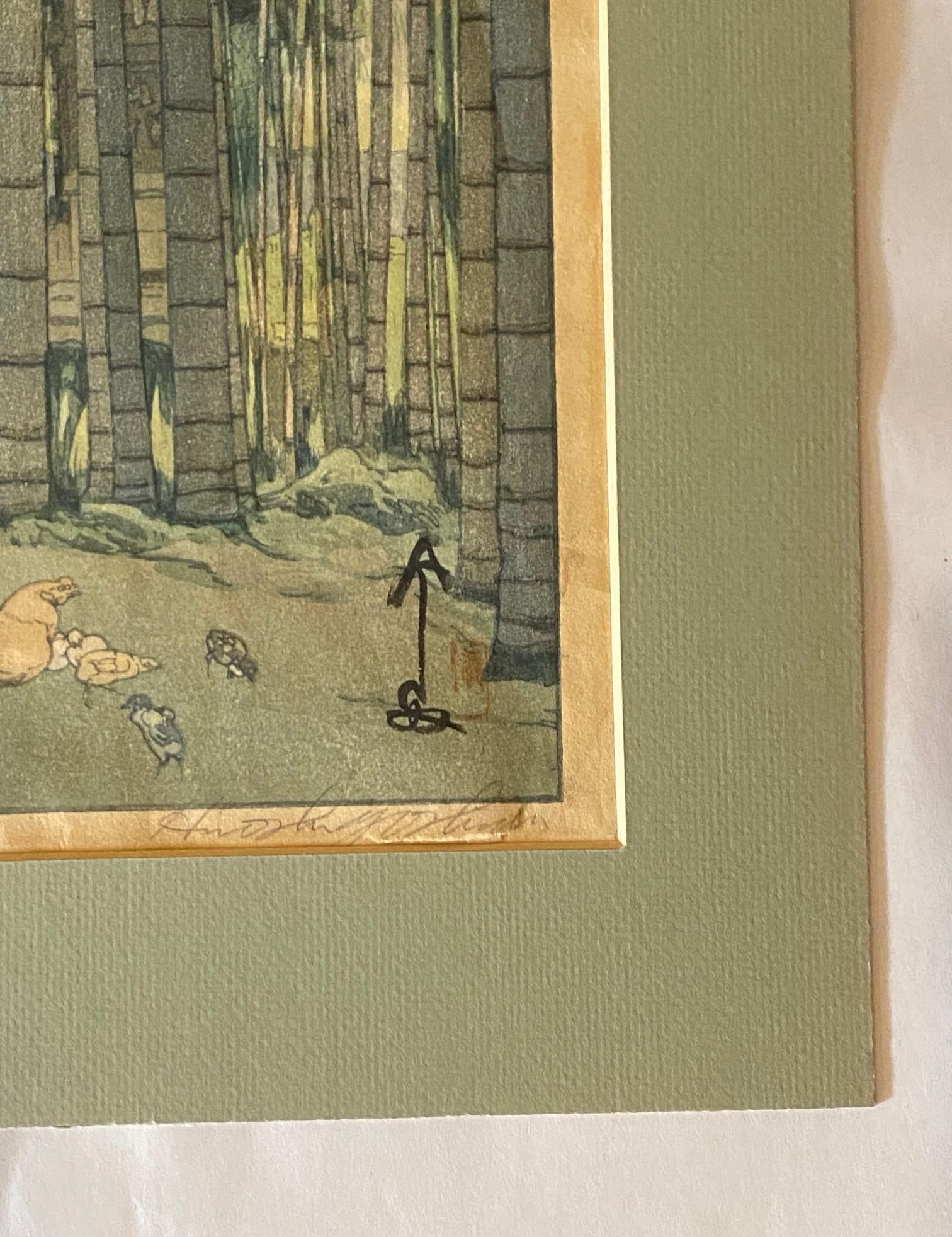 Hiroshi Yoshida Impresión xilográfica japonesa firmada Madera de bambú con sello Jizuri Papel en venta
