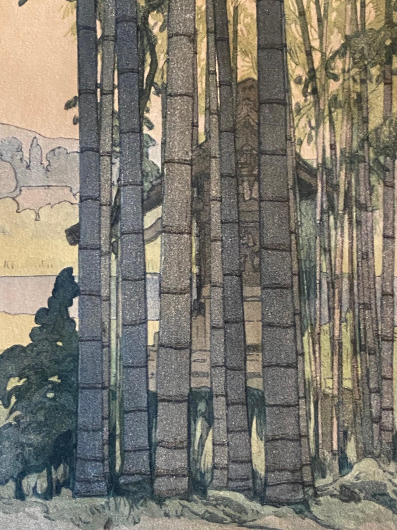 Hiroshi Yoshida Impresión xilográfica japonesa firmada Madera de bambú con sello Jizuri en venta 2