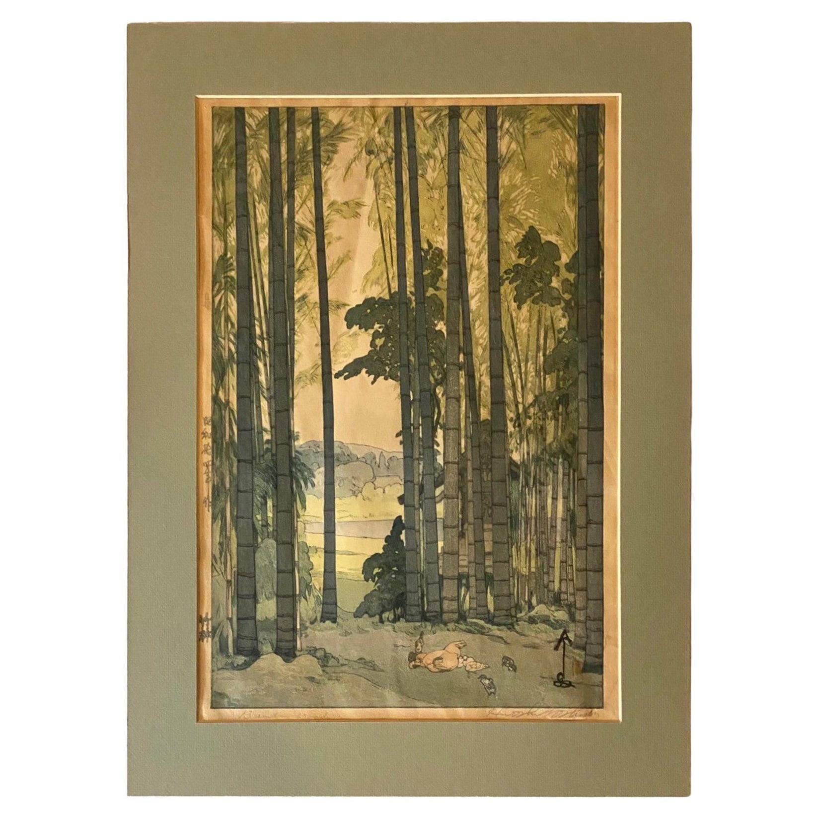 Hiroshi Yoshida Signierter Japanischer Holzschnitt Bambus Wood mit Jizuri Siegel