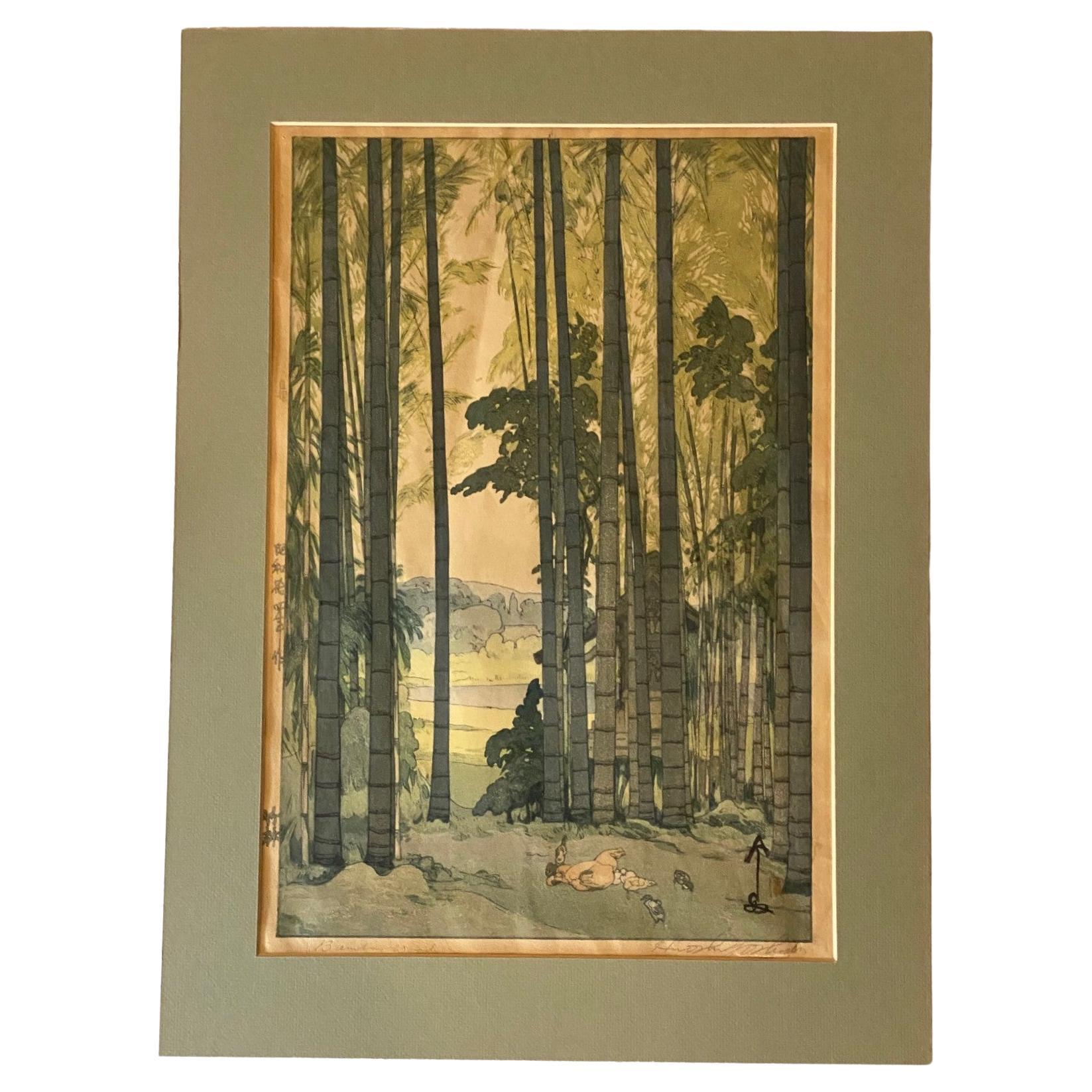 Hiroshi Yoshida Signierter Japanischer Holzschnitt Bambus Wood mit Jizuri Siegel